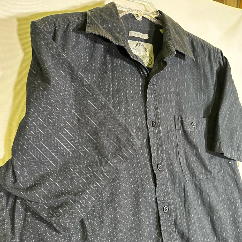 Bruno Stretch Black Button Down Short Sleeve Cotton Mens size Medium - Picture 7 of 7